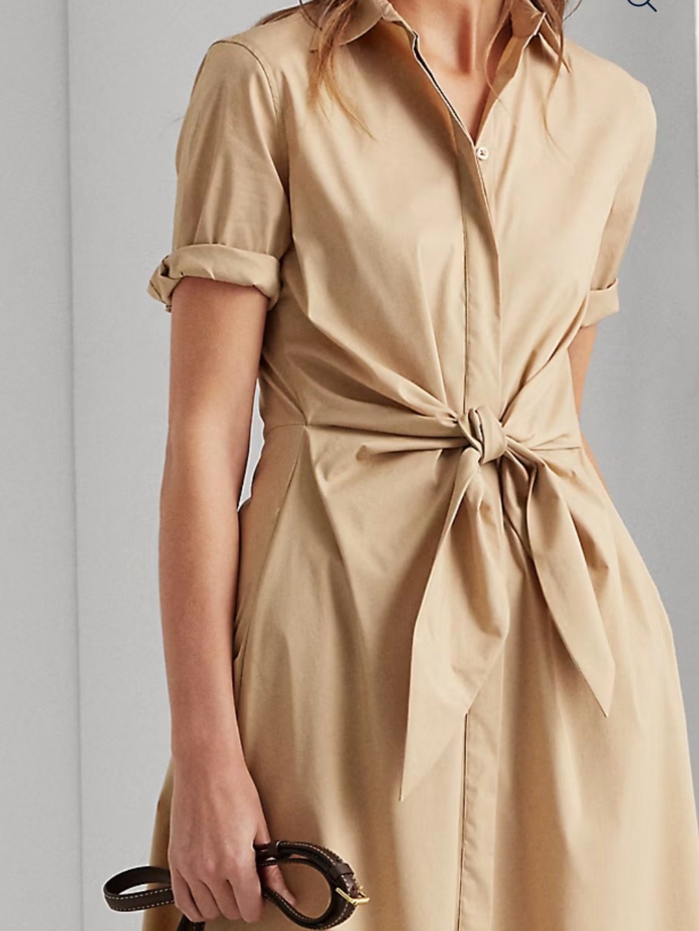 NWT Ralph Lauren Beige Tie-Front Midi Shirt Dress Size 8 - Picture 3 of 16